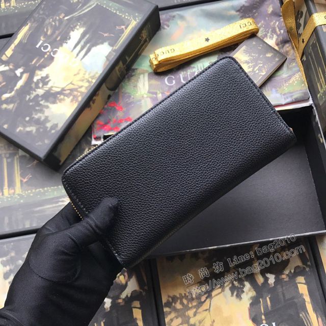 Gucci包 古馳女包 570661黑全皮 2019新款 互扣式馬銜扣 粒面皮革拉鏈錢包  gudj1038